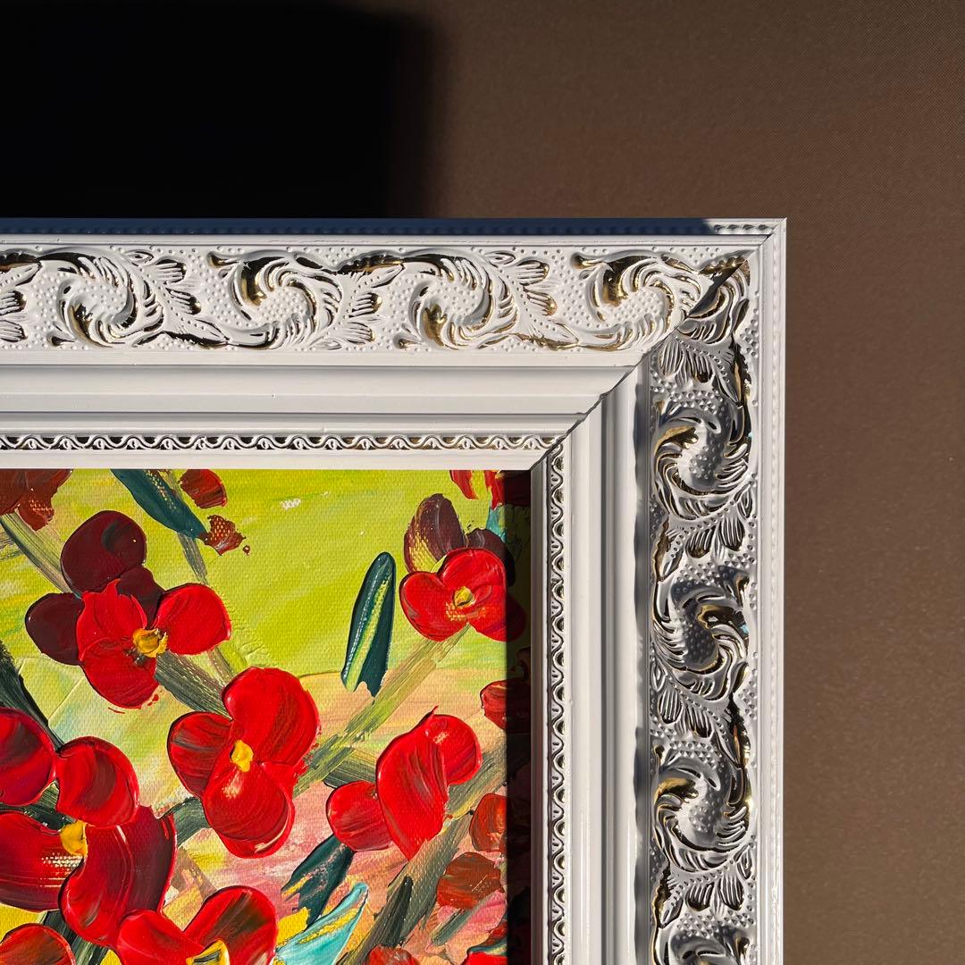 手書き油絵 咲き誇る 絵画 額付き インテリア 油彩画