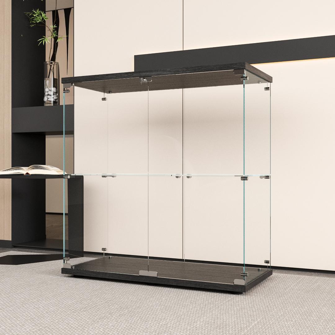 【新品】フィギュアケース 2段ワイド 棚 ブラック コレクションケース ガラス