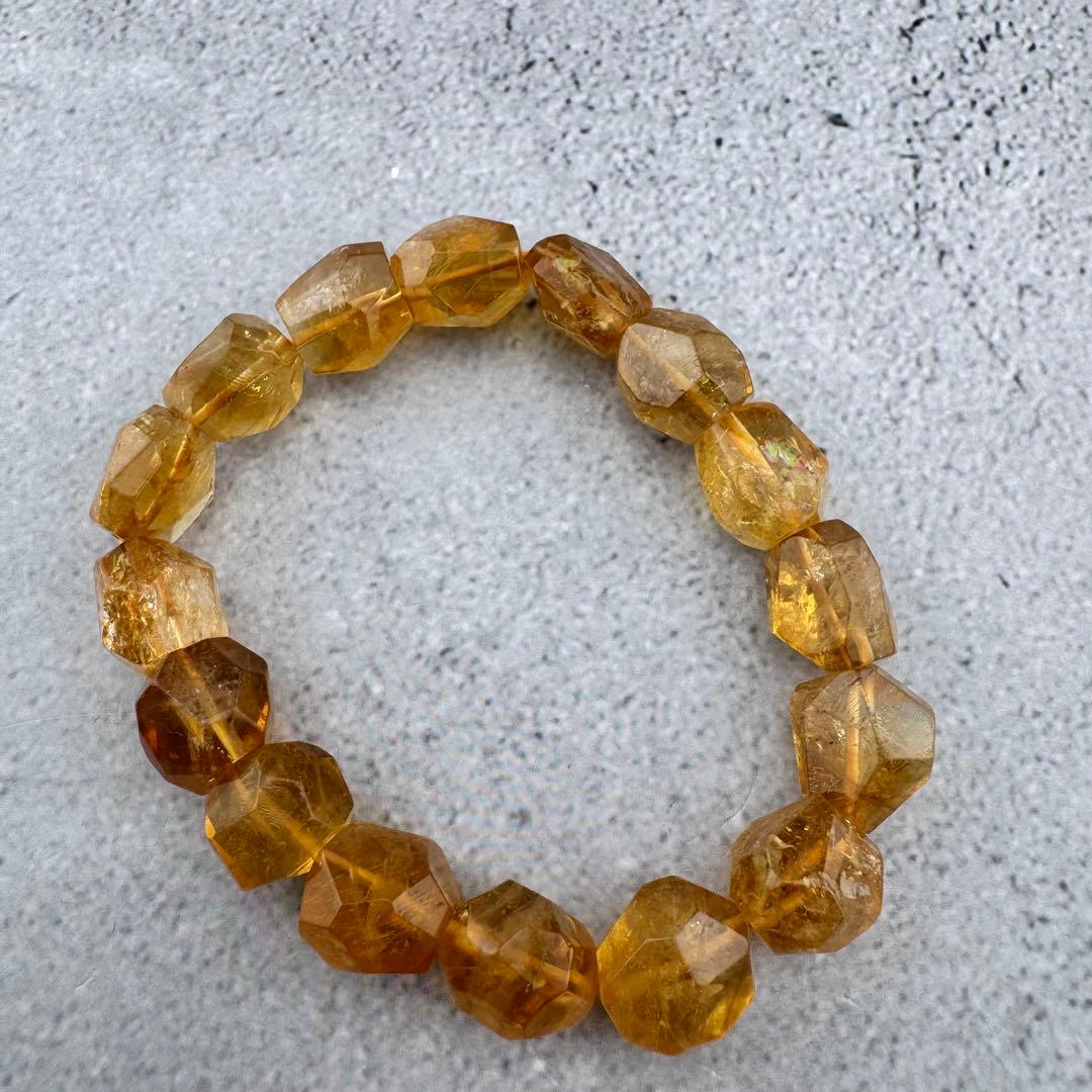 B-19天然シトリン 多面カット ブレスレット ゴールドイエロー 天然石