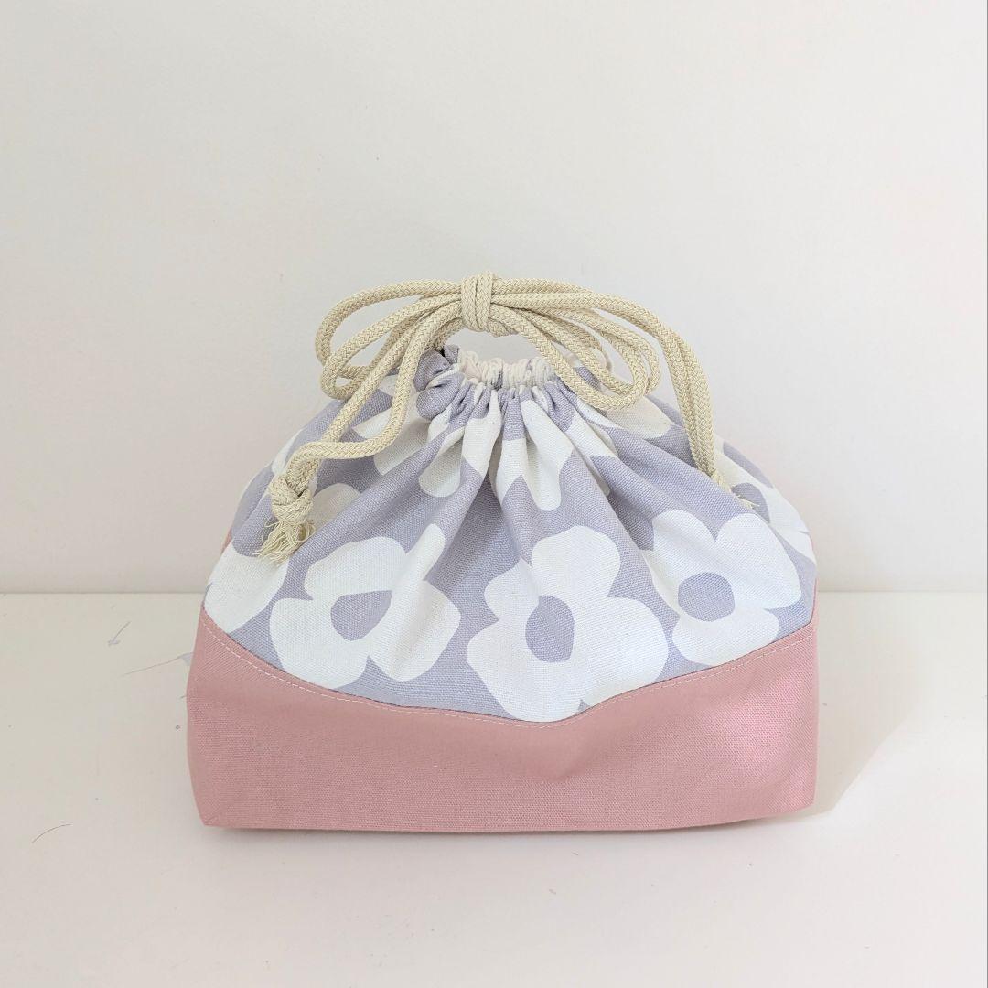 大きめレッスンバッグ、体操着袋、上履き袋、大きめお弁当袋　大花柄×くすみピンク