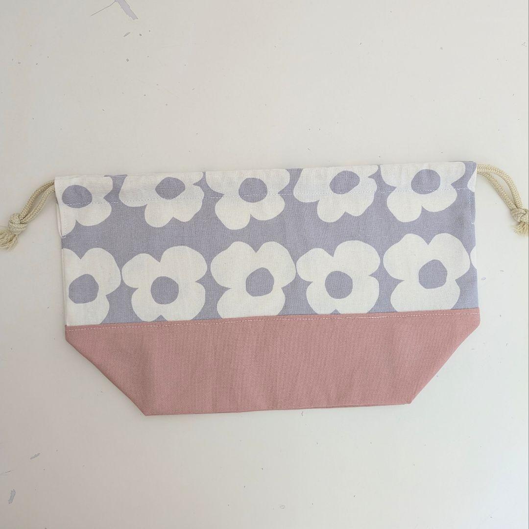 大きめレッスンバッグ、体操着袋、上履き袋、大きめお弁当袋　大花柄×くすみピンク