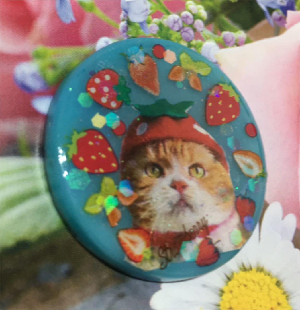 レジンヘアゴム、大好きいちご猫ちゃん