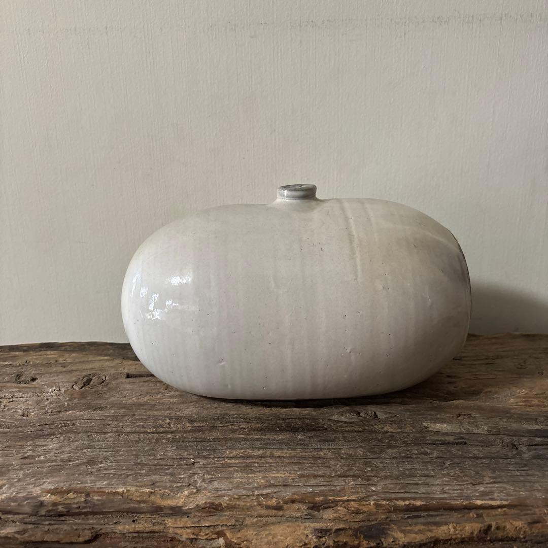 古民藝　平清水焼　灰白釉掛　古道具　アンティーク　花器　骨董　古陶磁　検:李朝