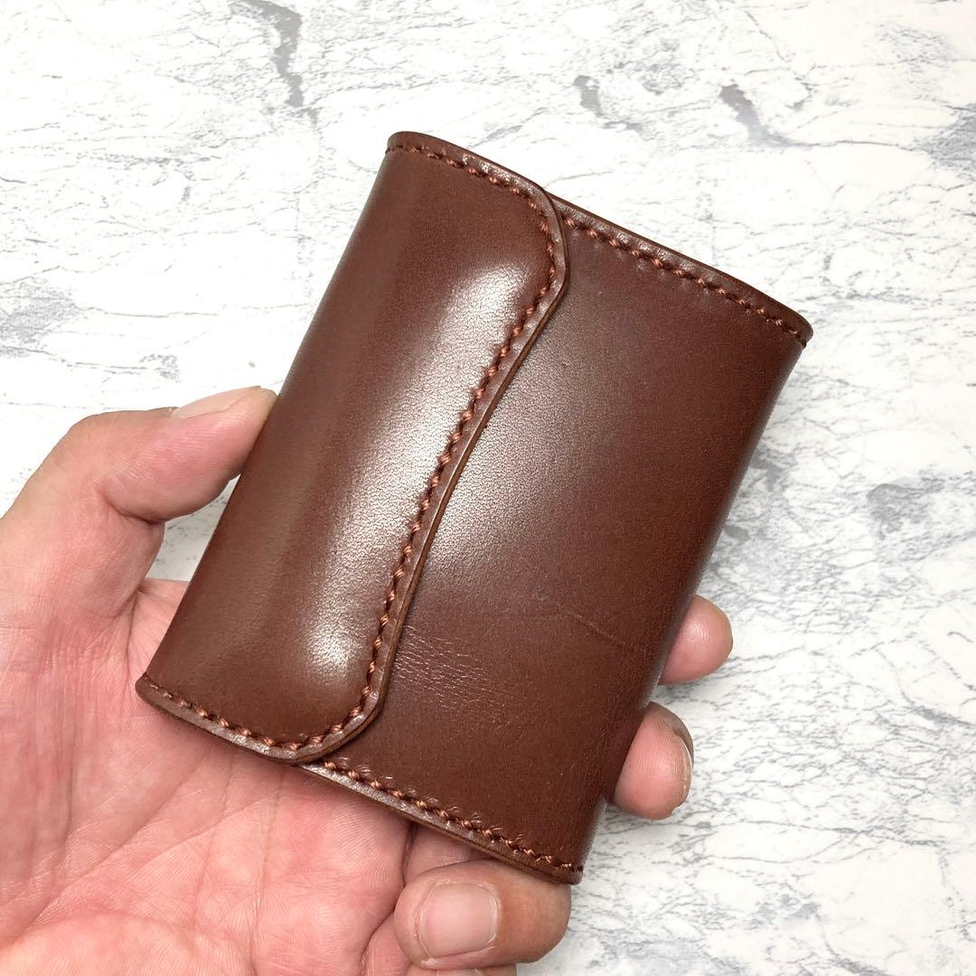 本革 コンパクト財布 栃木レザー 三つ折り財布 ミニ財布 メンズ レディース 茶