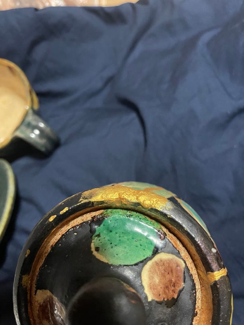 陶芸作家 加山晴子 急須 湯呑み カップ＆ソーサー1客金継4点(中古品)