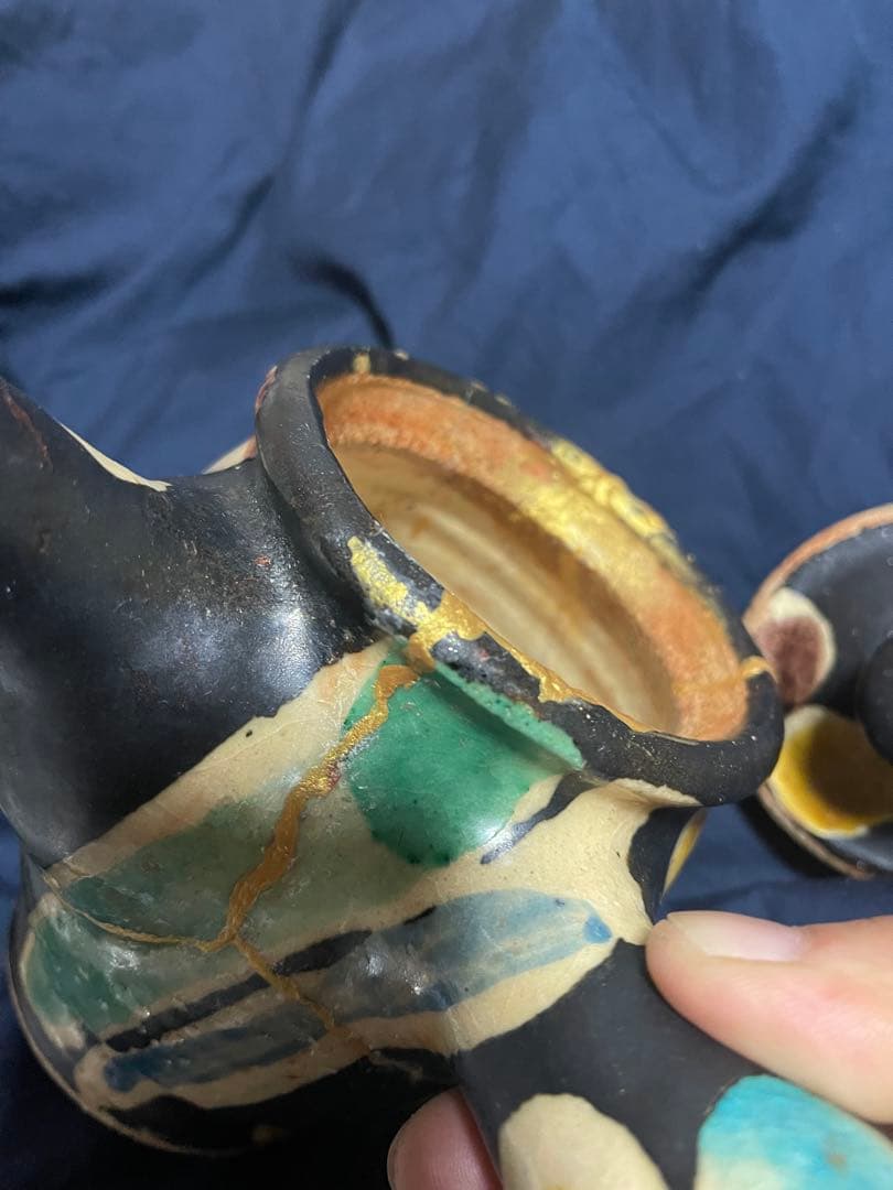 陶芸作家 加山晴子 急須 湯呑み カップ＆ソーサー1客金継4点(中古品)