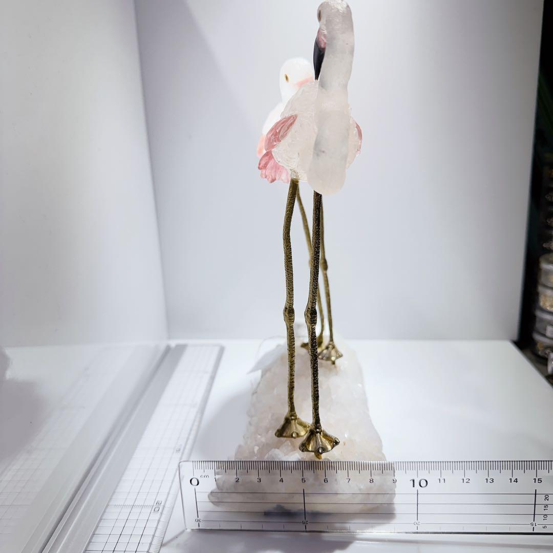 ブラジル産フラミンゴ彫刻水晶　ローズクォーツ　鳥