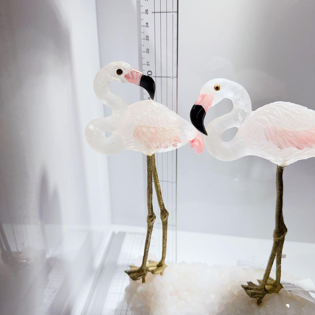 ブラジル産フラミンゴ彫刻水晶　ローズクォーツ　鳥