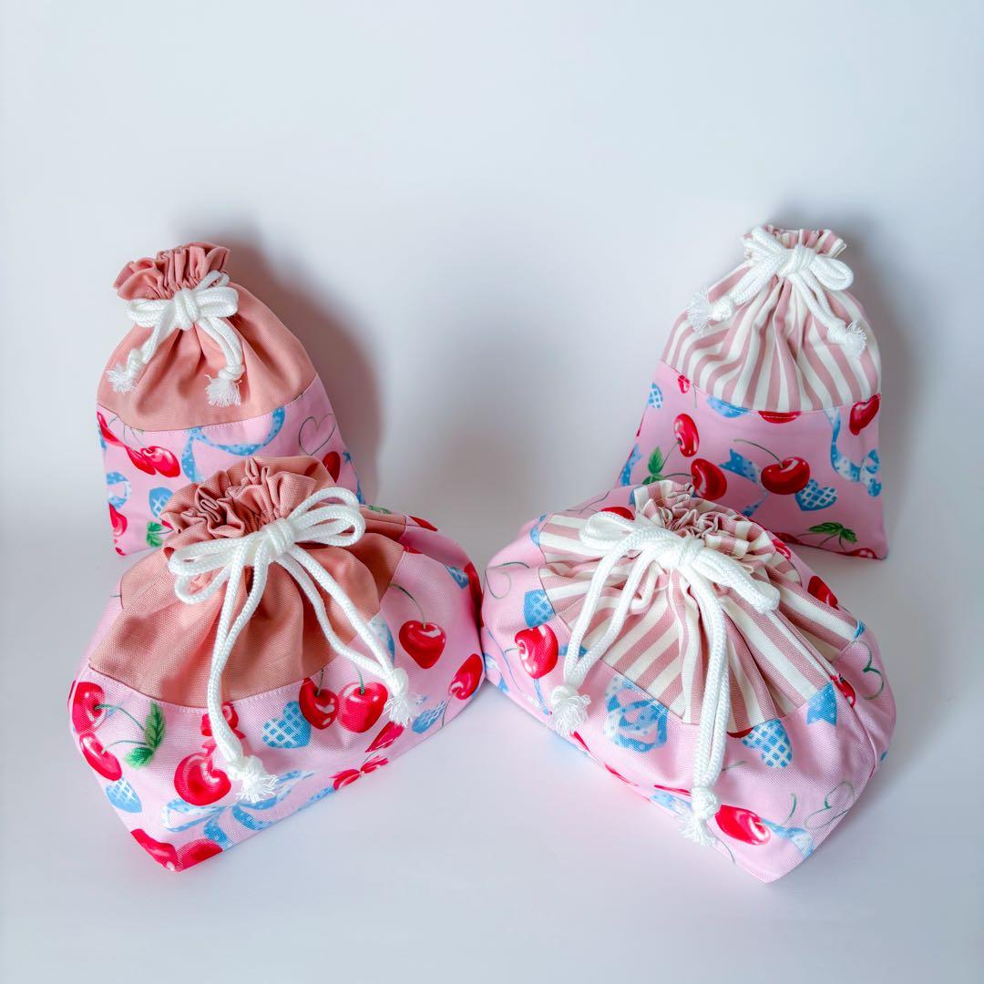 入園入学 7点セット 女の子 さくらんぼ柄 レッスンバッグ 上履き袋　ピンク