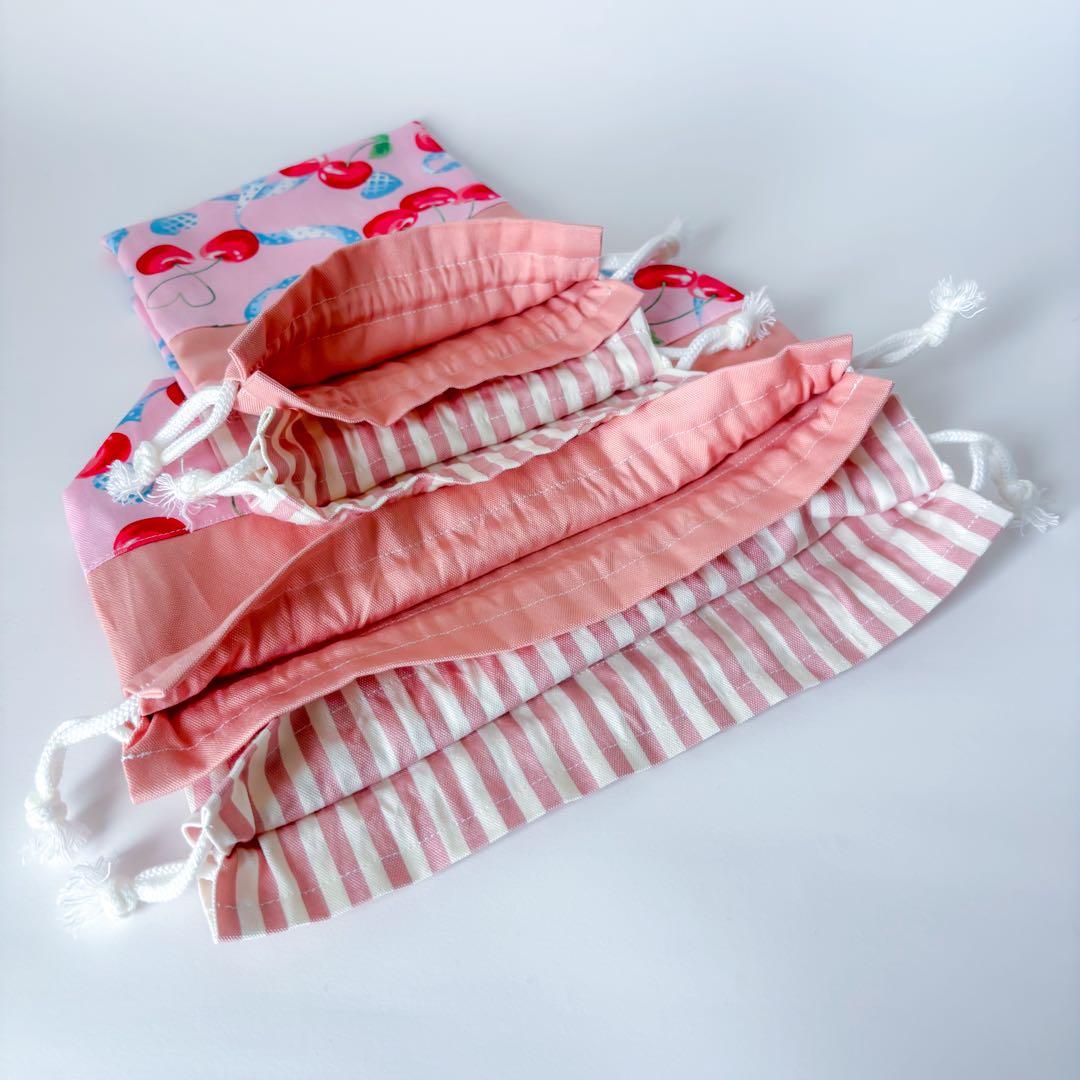 入園入学 7点セット 女の子 さくらんぼ柄 レッスンバッグ 上履き袋　ピンク