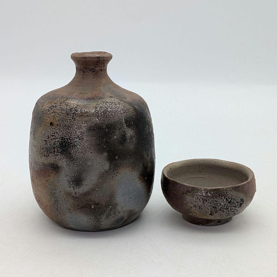 岡山県重要無形文化財 四代松田華山 備前焼 徳利&ぐい呑 共箱合布栞 酒器 桟切