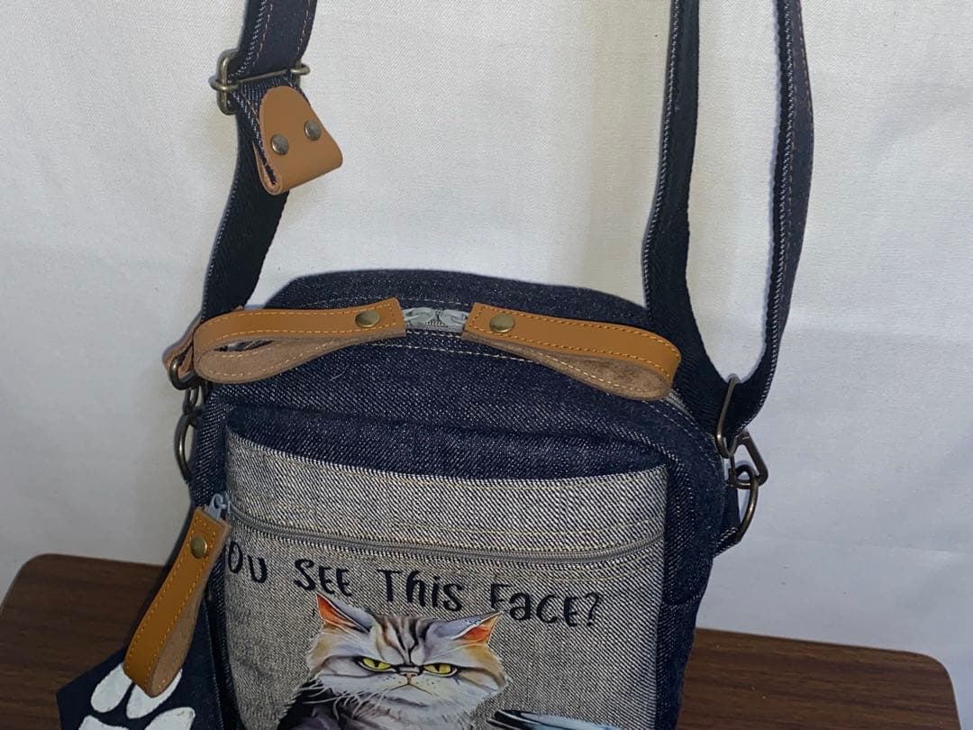 ハンドメイド☆岡山デニム♪ステンシル☆♪悪ネコ☆ショルダーバッグ