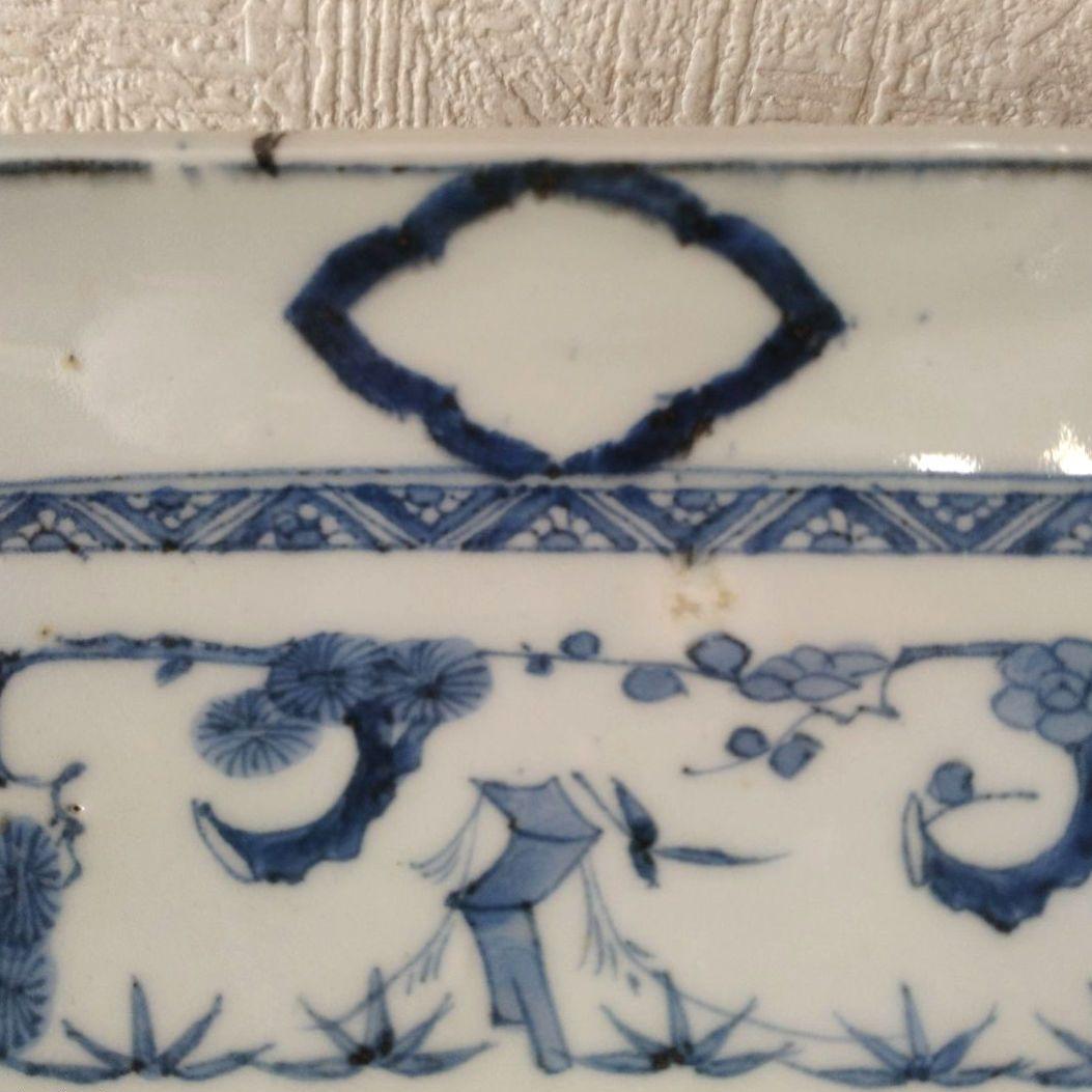 《期間限定セール！〜2/28まで》古伊万里染付白抜き木瓜文長皿江戸時代成化年製