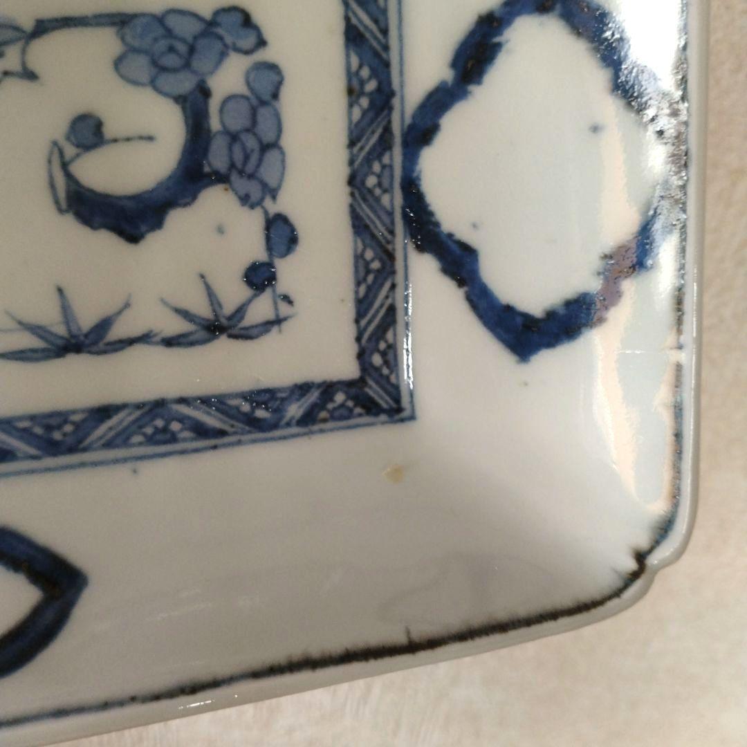 《期間限定セール！〜2/28まで》古伊万里染付白抜き木瓜文長皿江戸時代成化年製