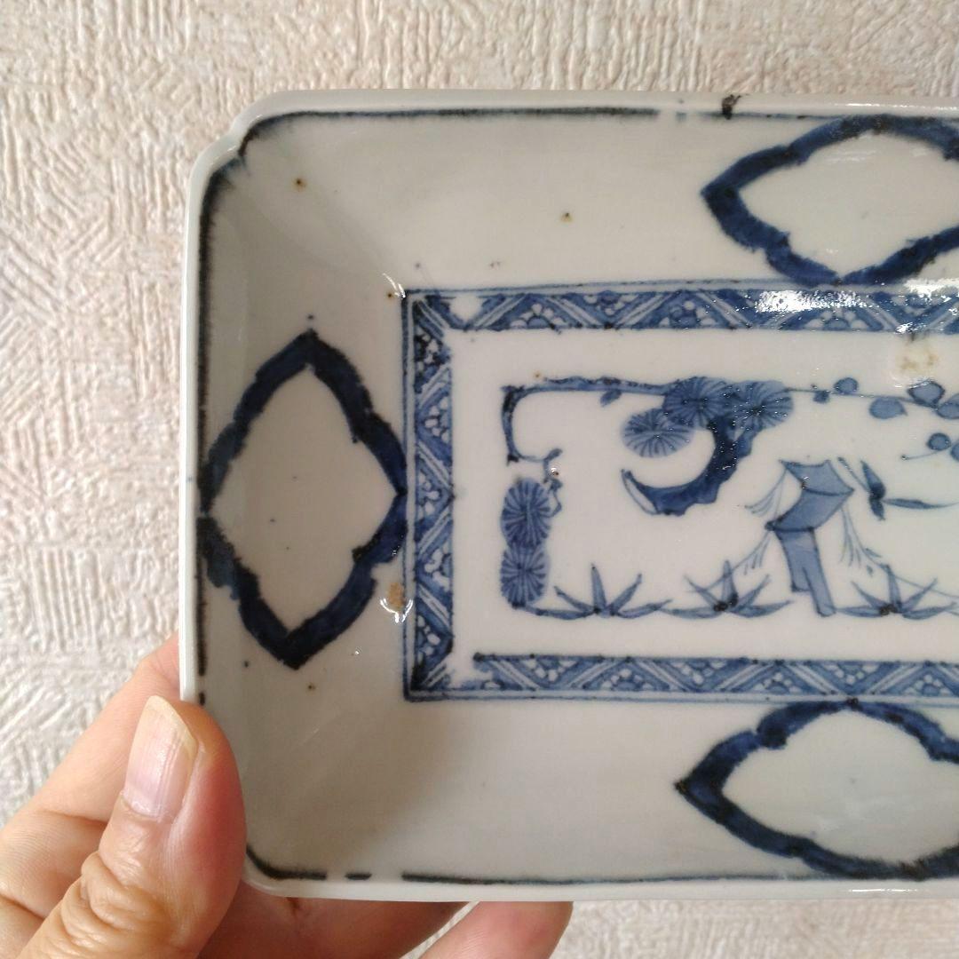 《期間限定セール！〜2/28まで》古伊万里染付白抜き木瓜文長皿江戸時代成化年製