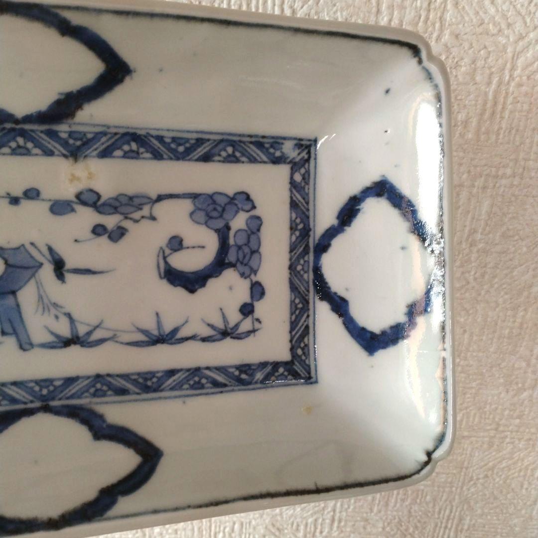 《期間限定セール！〜2/28まで》古伊万里染付白抜き木瓜文長皿江戸時代成化年製