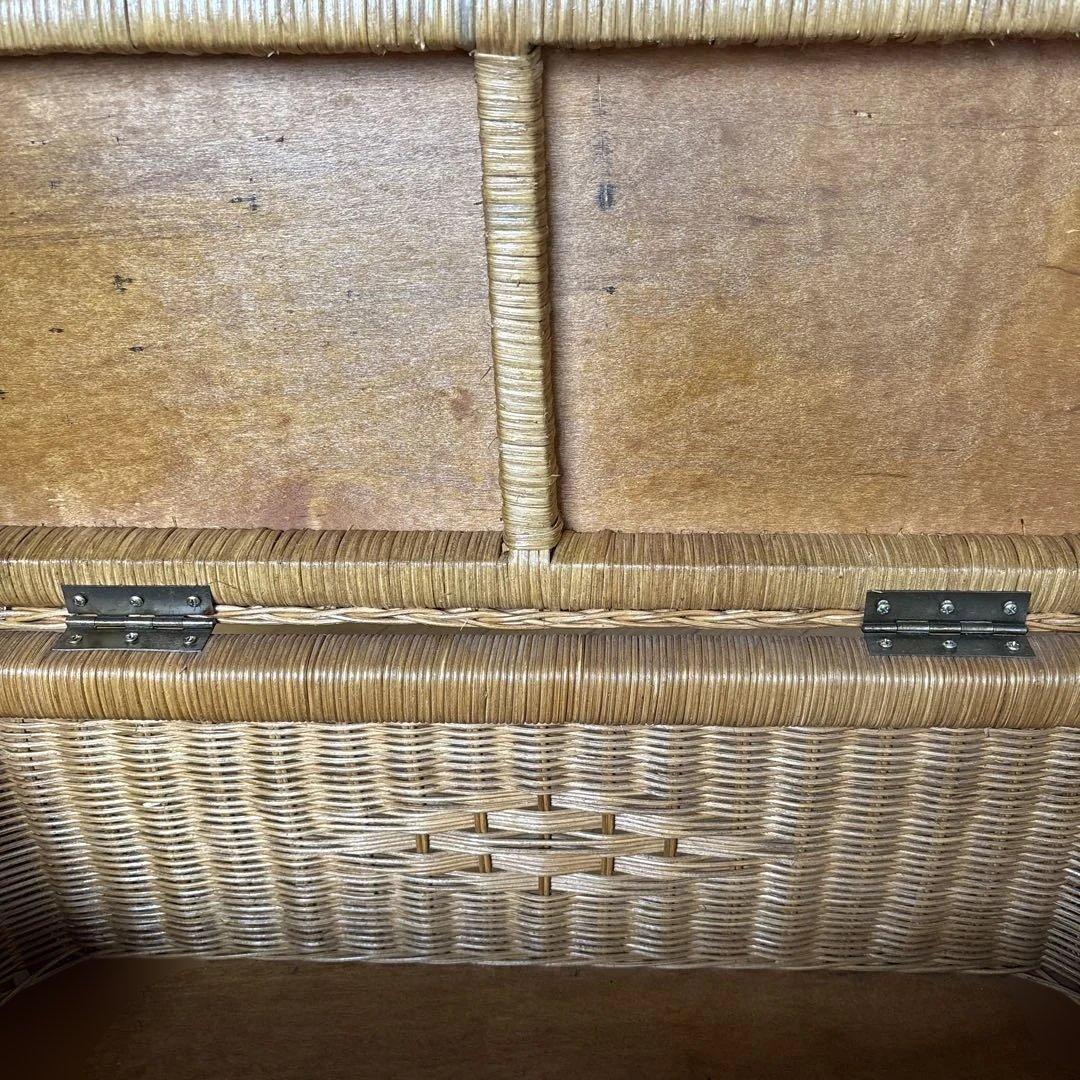 ヴィンテージ　ラタン多用途蓋・底木製　昭和レトロ　バスケットウィッカー製