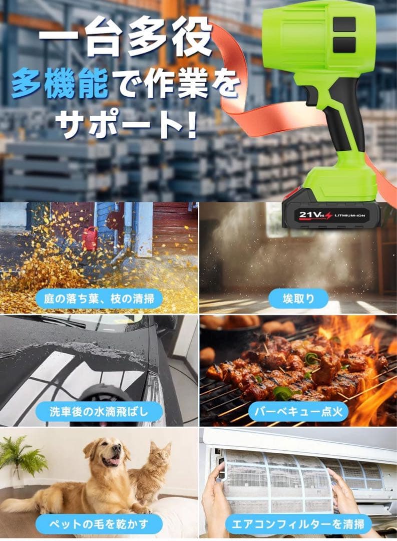 【新品未使用】電動コードレスブロワー 80m/s 2個バッテリー付き
