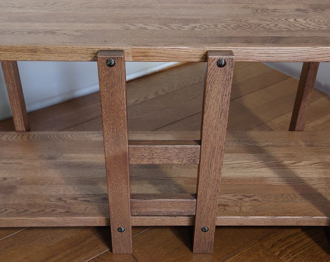 飾り棚　オープンシェルフ　和風飾り棚飾り台　楢無垢材自然オイル手塗り塗装ブラウン