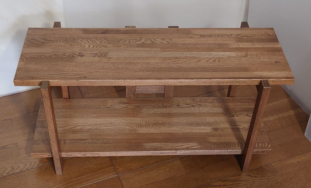 飾り棚　オープンシェルフ　和風飾り棚飾り台　楢無垢材自然オイル手塗り塗装ブラウン