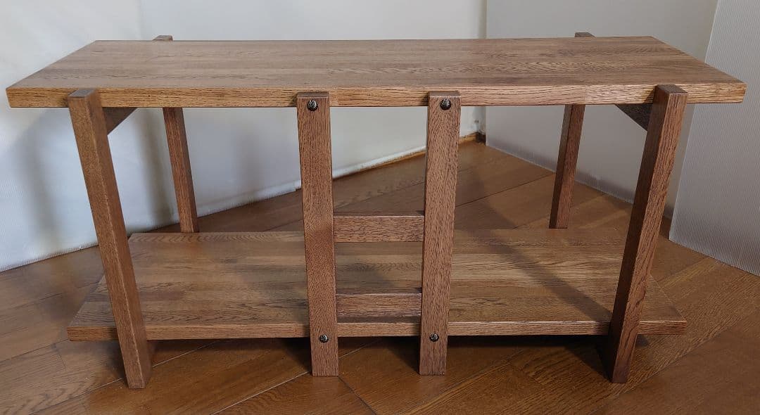 飾り棚　オープンシェルフ　和風飾り棚飾り台　楢無垢材自然オイル手塗り塗装ブラウン