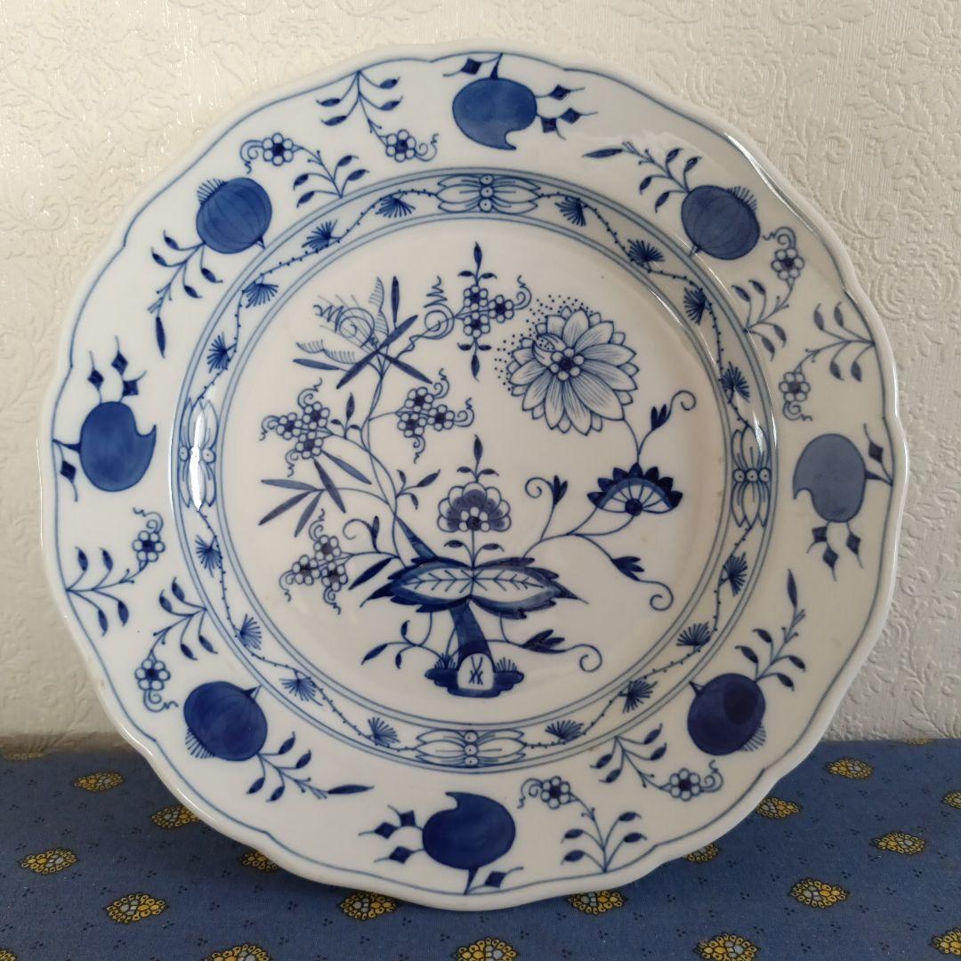 初売り　オ―ルドマイセン皿25センチブルーオニオン波型プレート