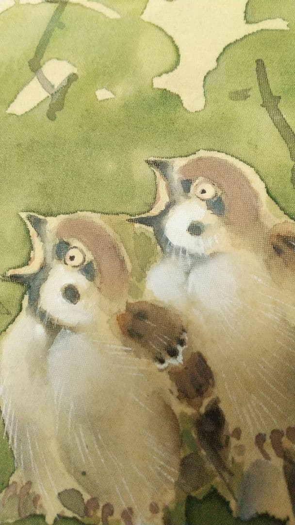 榊原雨村 青梅と雀 絹本掛軸 共箱 榊原紫峰の兄