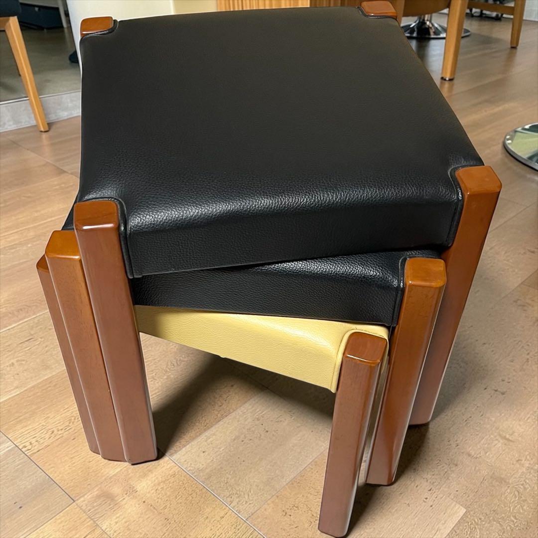 【良品】 木製スタッキングスツール 3脚セット ③ ブラック　カフェチェア