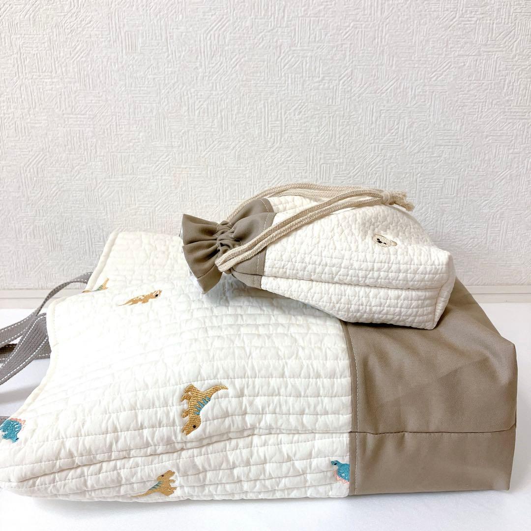 コップ袋　レッスンバッグ ヌビくま刺繍　恐竜刺繍