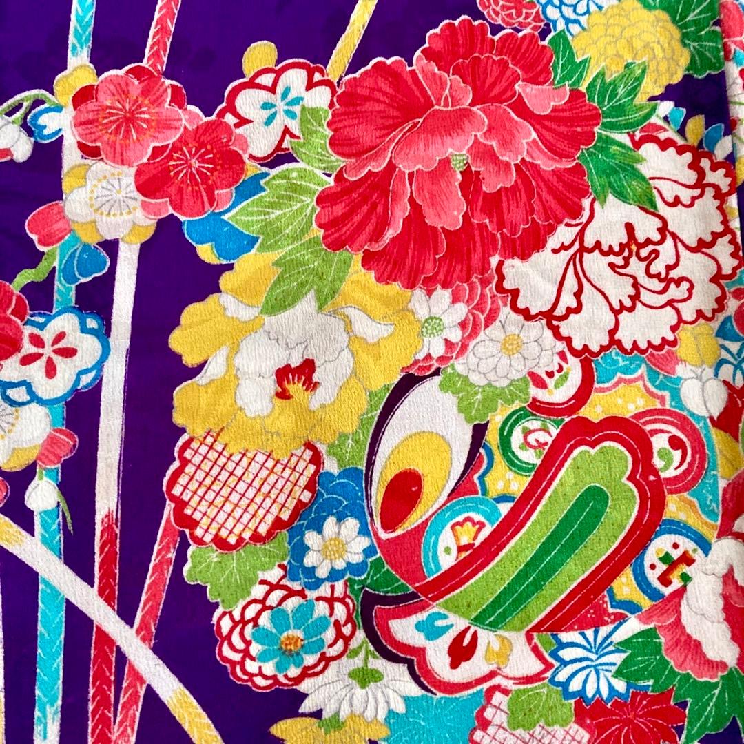 紫色 アンティーク着物 ジュニア 十三詣り NO260