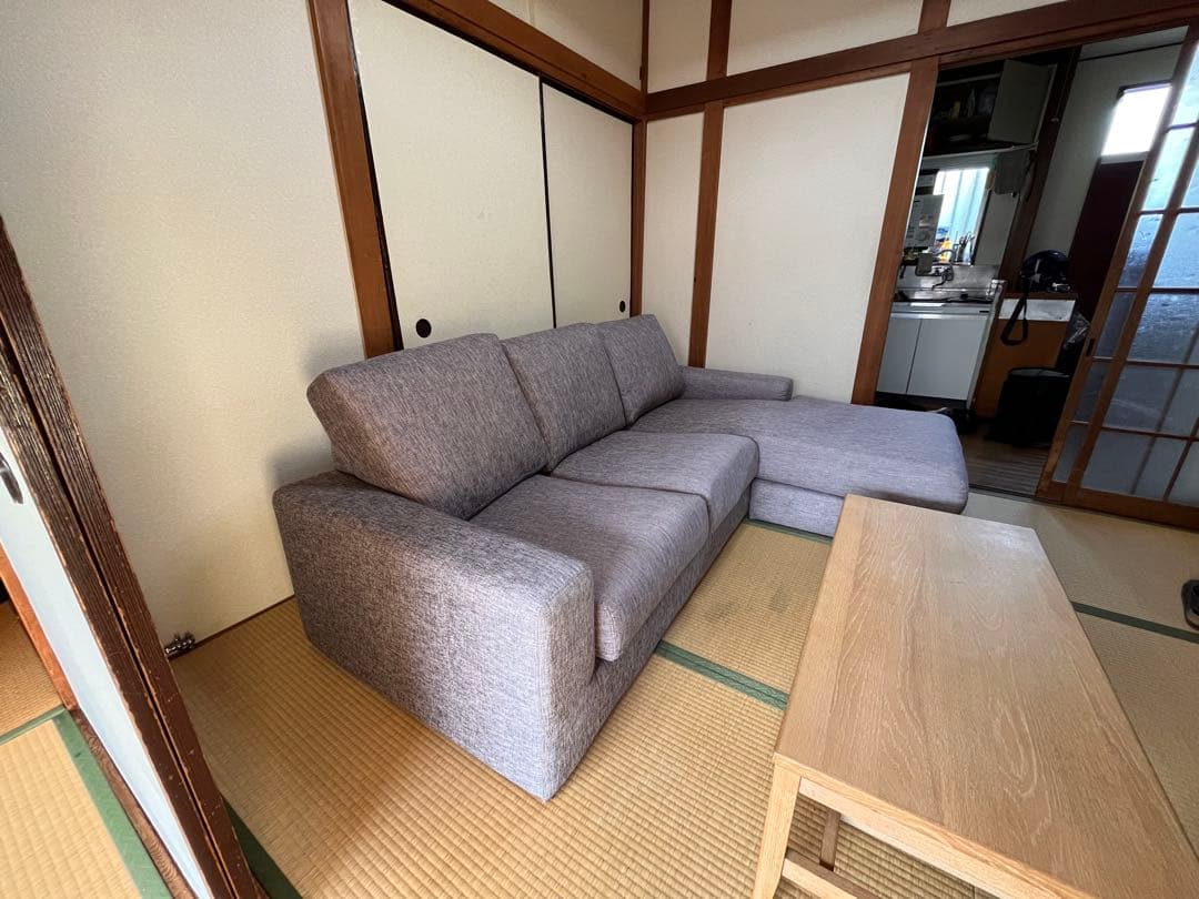 ニトリ L字ソファ グレー 3人掛け カウチソファ 引き取り限定