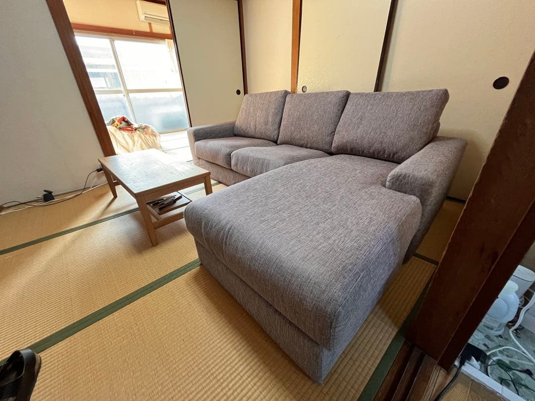ニトリ L字ソファ グレー 3人掛け カウチソファ 引き取り限定