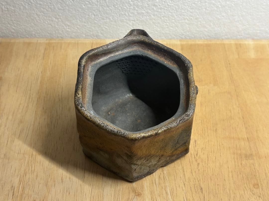 104.備前焼 宝瓶 登り窯 亀 六角 手びねり 急須