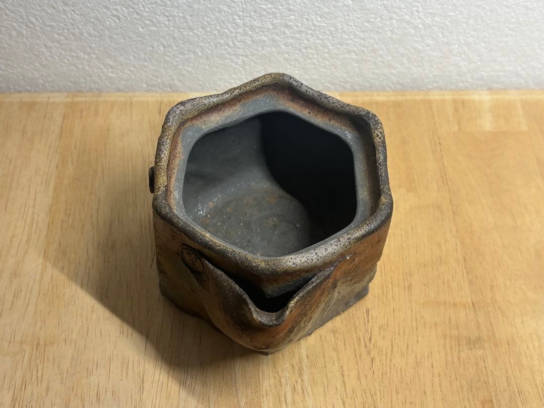 104.備前焼 宝瓶 登り窯 亀 六角 手びねり 急須