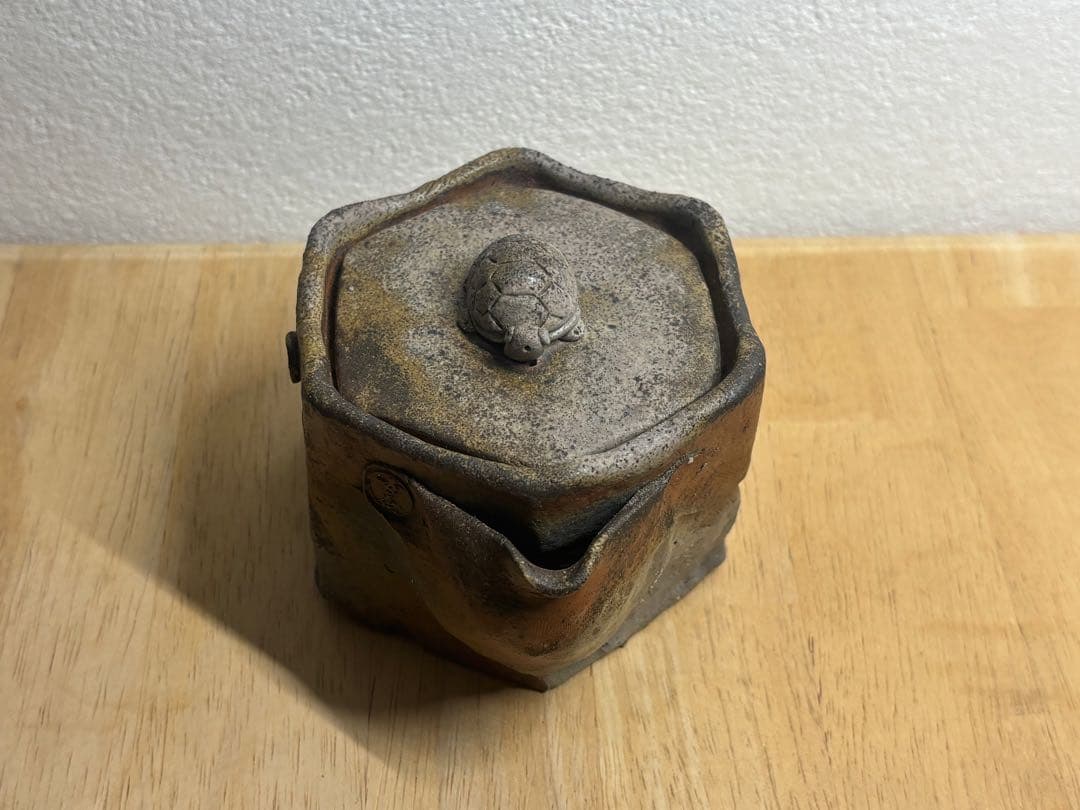 104.備前焼 宝瓶 登り窯 亀 六角 手びねり 急須