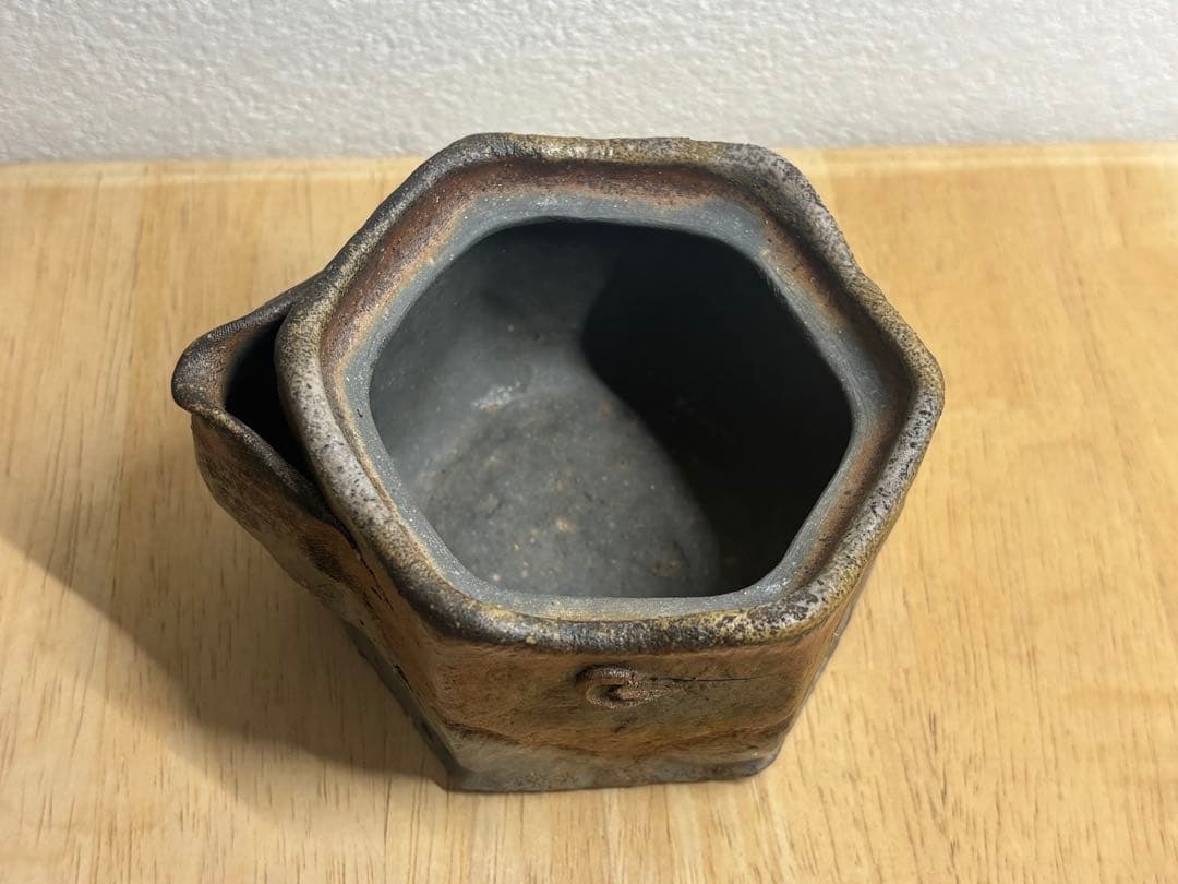 104.備前焼 宝瓶 登り窯 亀 六角 手びねり 急須