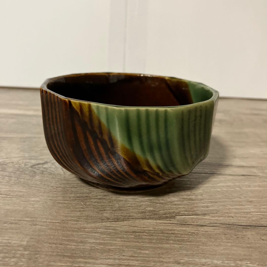 E-1② 【美品】小鉢 5客セット 織部焼風 緑×こげ茶 モダン 煮物鉢 向付
