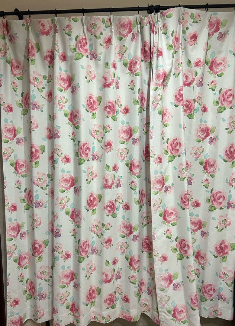 花柄ドレープカーテン4枚セット 幅100cm×丈190