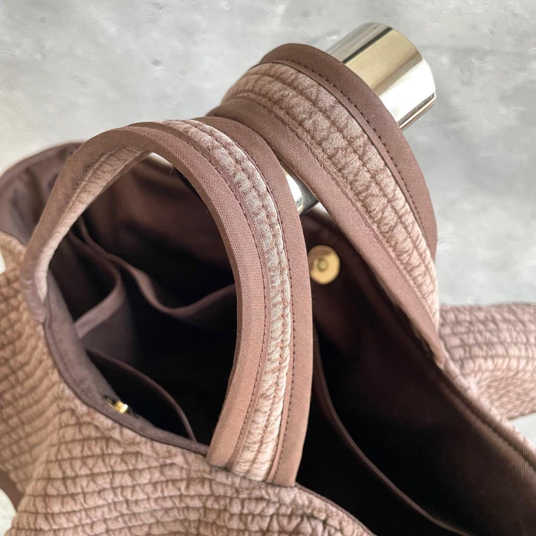 フリル付き丸底マルシェバッグ　ヌビバッグ　ブラウン　ハンドメイド