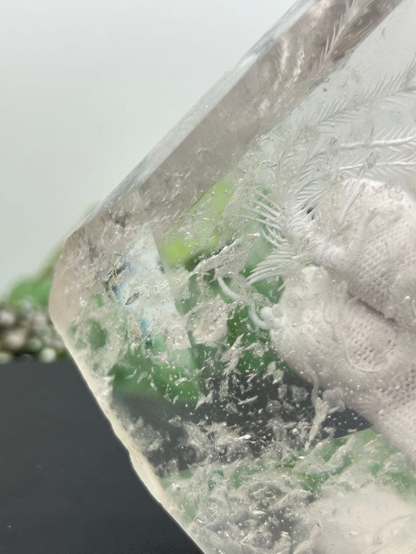 天然石水晶　龍と鳳凰ペアー彫り置物　No.2336