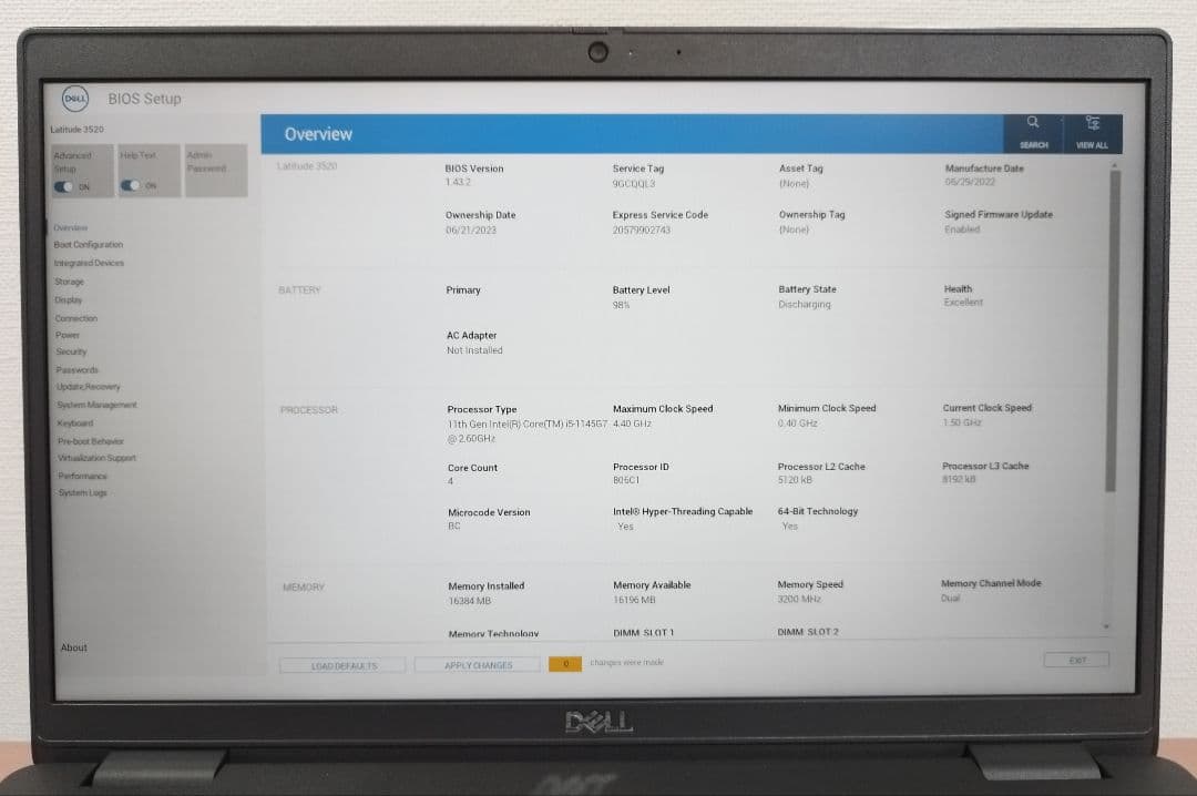 使用2275H DELL 3520 16GB/i5/256GB/office付①