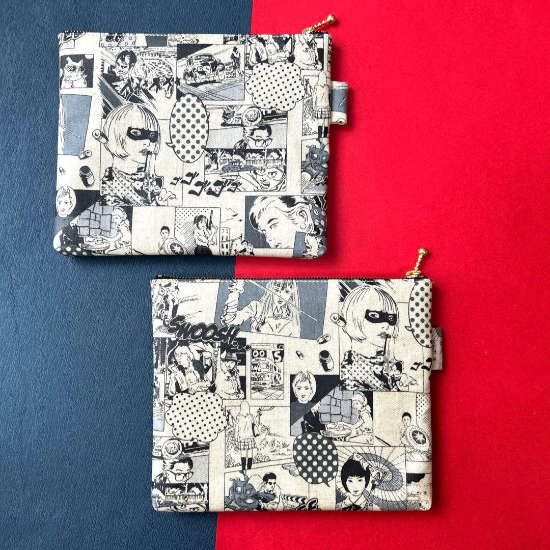 ラミネートポーチ　（リボンに黒ねこ）　ねこ　ハンドメイド　ポーチ 828