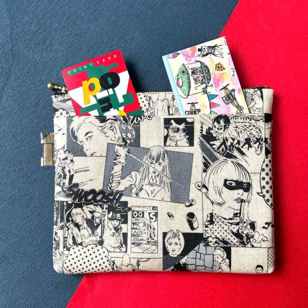 ラミネートポーチ　（リボンに黒ねこ）　ねこ　ハンドメイド　ポーチ 828