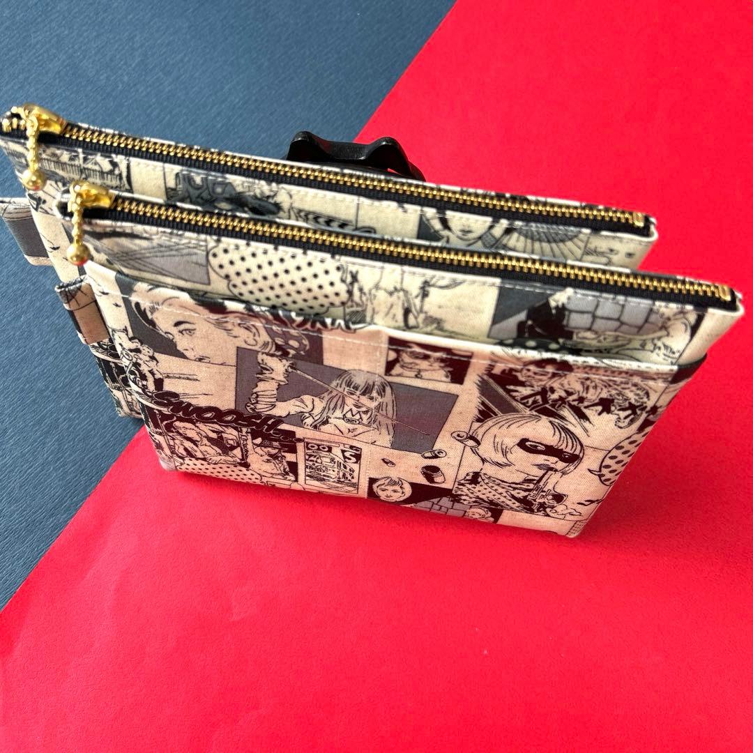 ラミネートポーチ　（リボンに黒ねこ）　ねこ　ハンドメイド　ポーチ 828