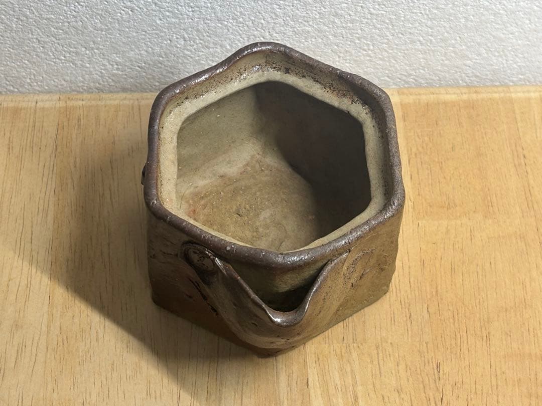 83.備前焼 宝瓶 登り窯 ザクロ 柘榴 六角 手びねり 急須