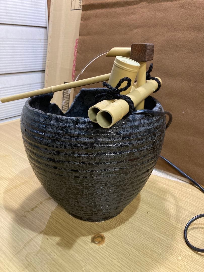 ユ*ル様 信楽焼 電動つくばい 陶器 蹲 鹿威し 水鉢 室内　和風 陶器 幅約2