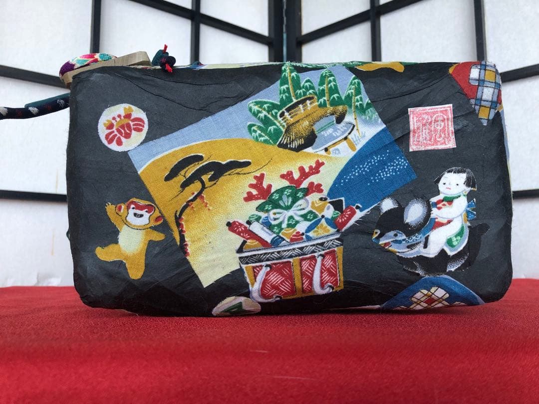 一閑張り　一閑張りバック　正絹古布　昔話　金太郎