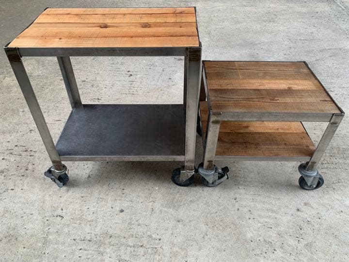 ステンレス製 アイアン シェルフ テーブル 台 キャスター付き No.2