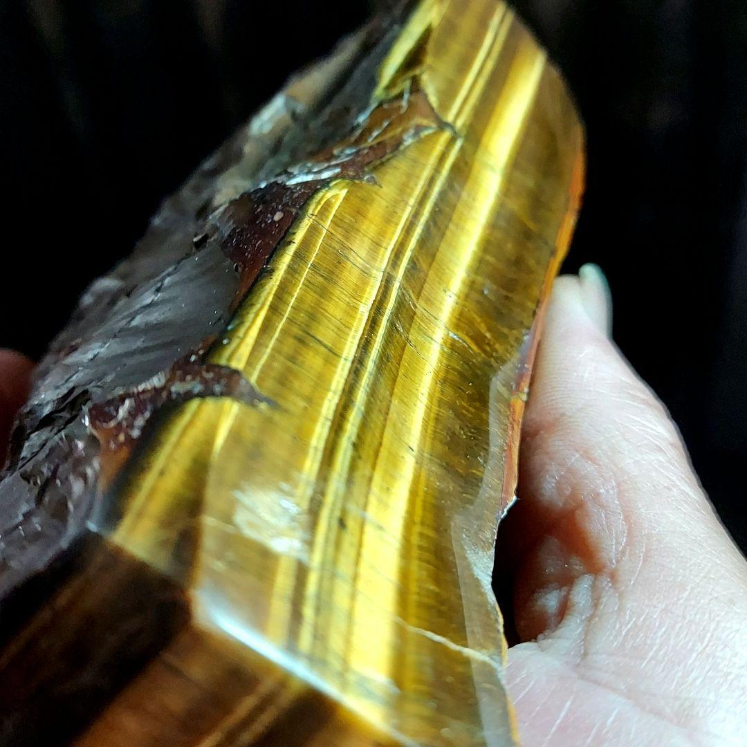 ド迫力！大きく綺麗カッコいい 虎目石 タイガーアイ原石2面磨き 576