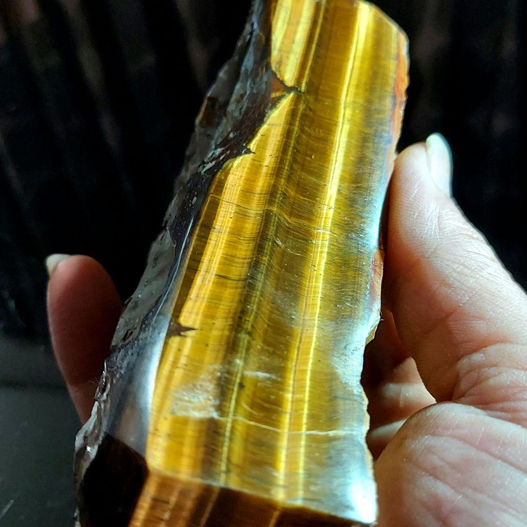 ド迫力！大きく綺麗カッコいい 虎目石 タイガーアイ原石2面磨き 576